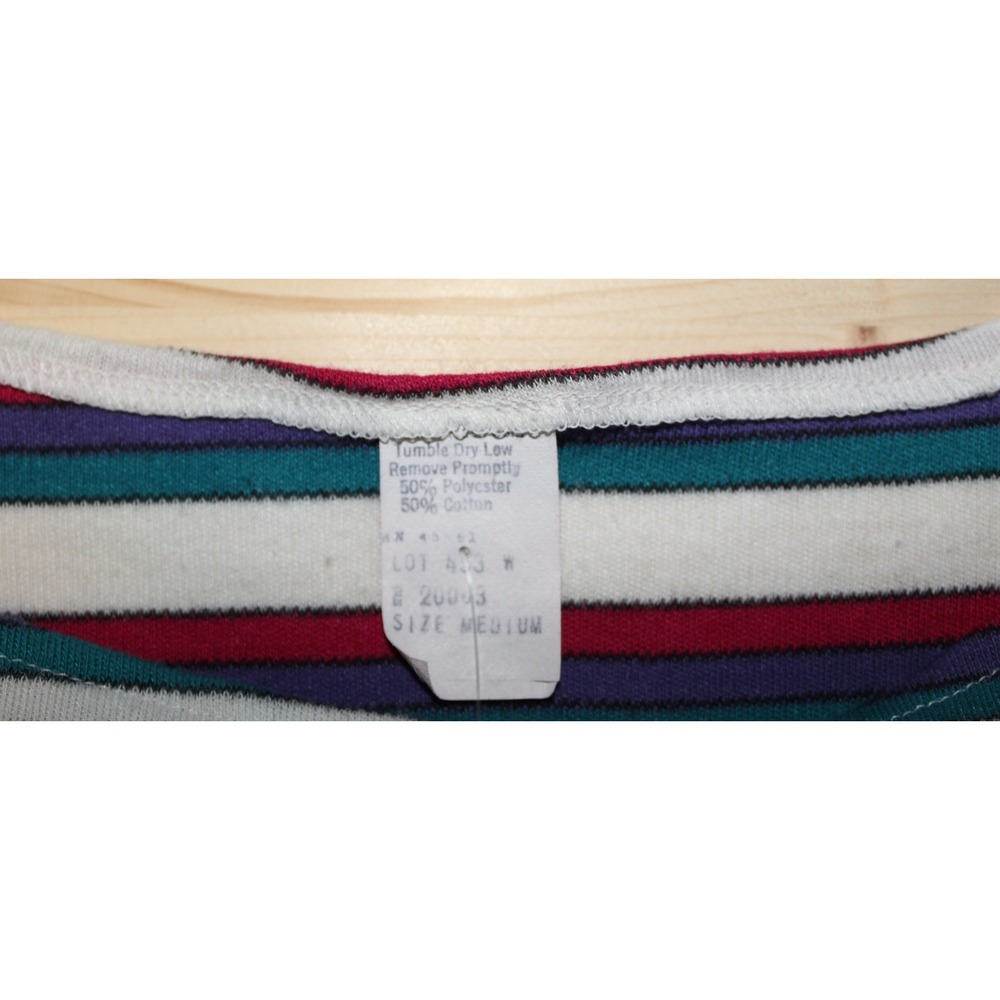 1980's Womens Top Medium Multi Color Striped Sleeveless Boat Neck Vintage - Picture 3 of 7